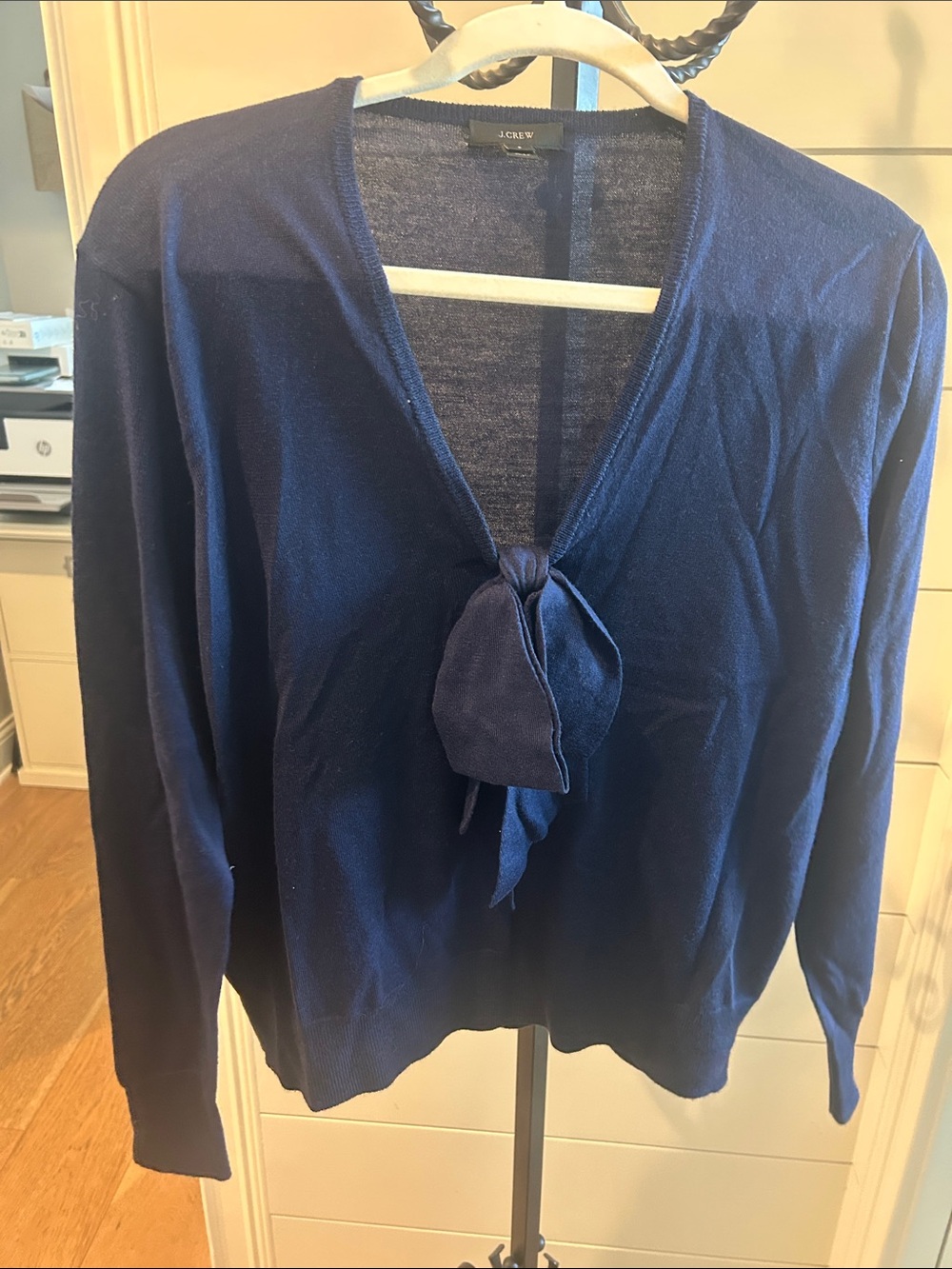 J. Crew Navy V-Neck Tie-Front Sweater